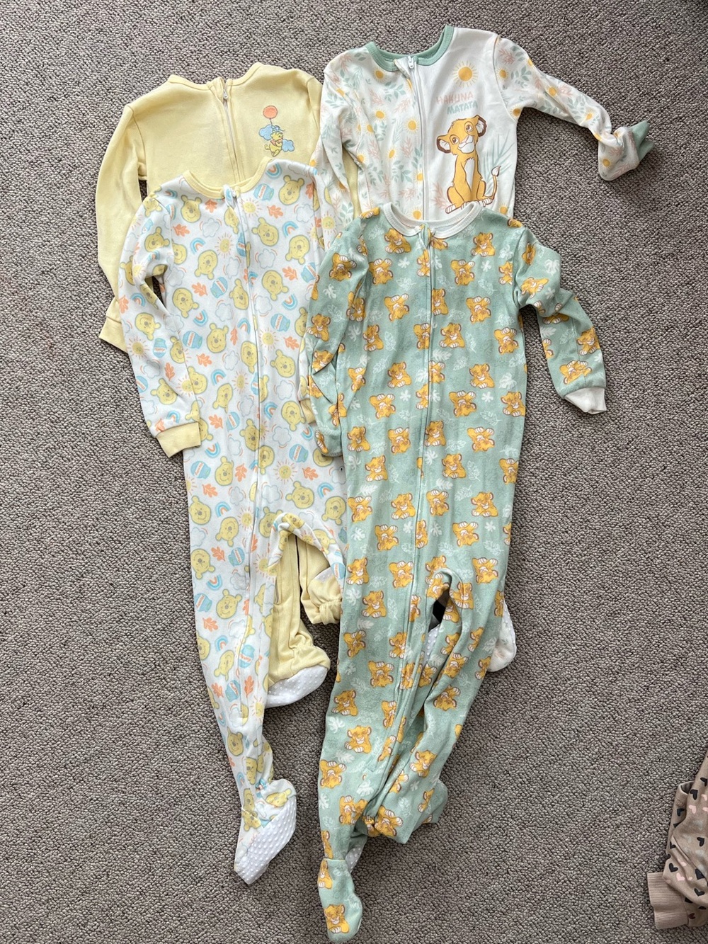 Disney Baby Lion King & Winnie the Pooh, Bundle of 4 One-Piece Sleepers 24m